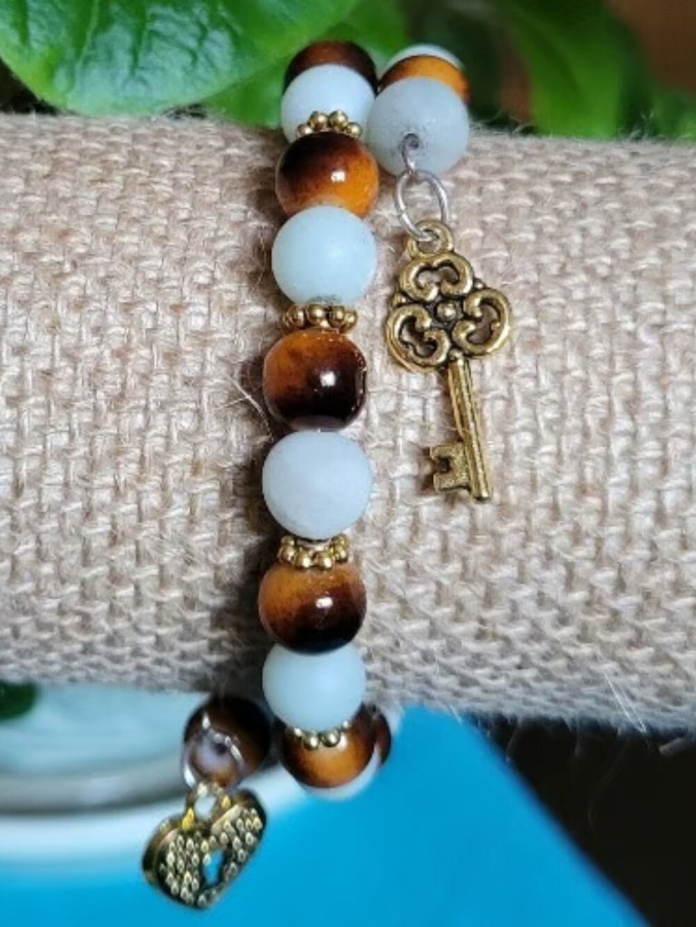 Sea Green Bead Bracelet with Charm